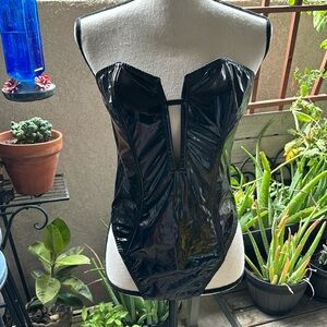 Victoria’s Secret body suit soft material faux  vinyl black lace